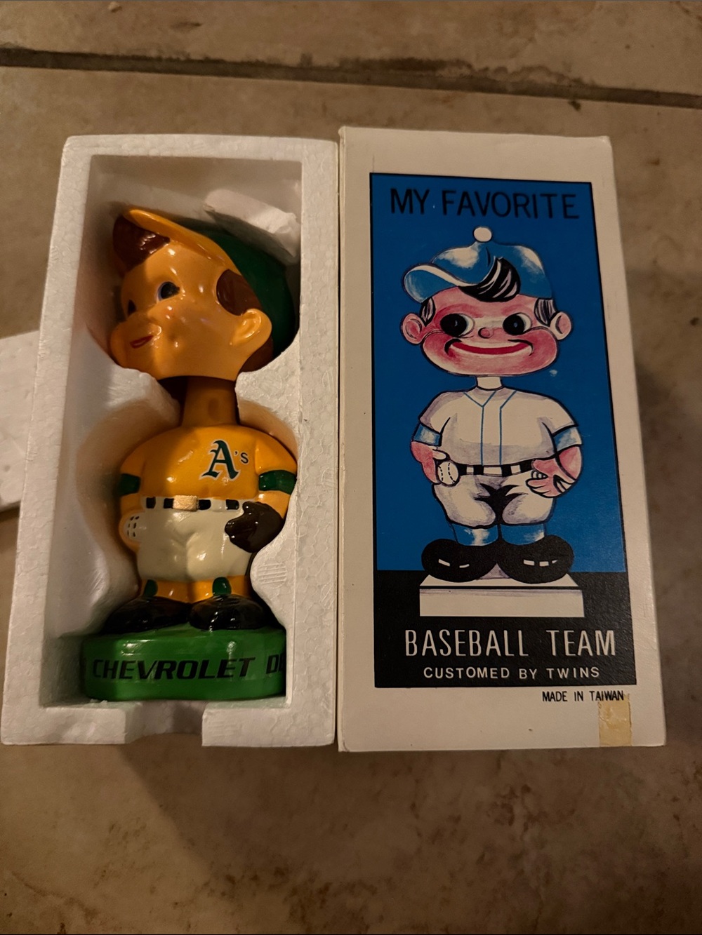 Oakland A's Yellow & Green Baseball Bobblehead 1970’s